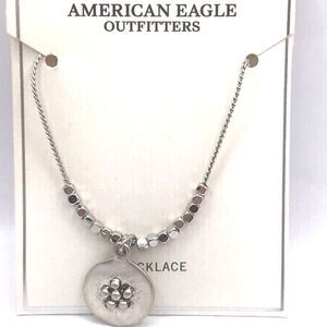 American Eagle Outfitters Silver Flower Coin Pendant Necklace
